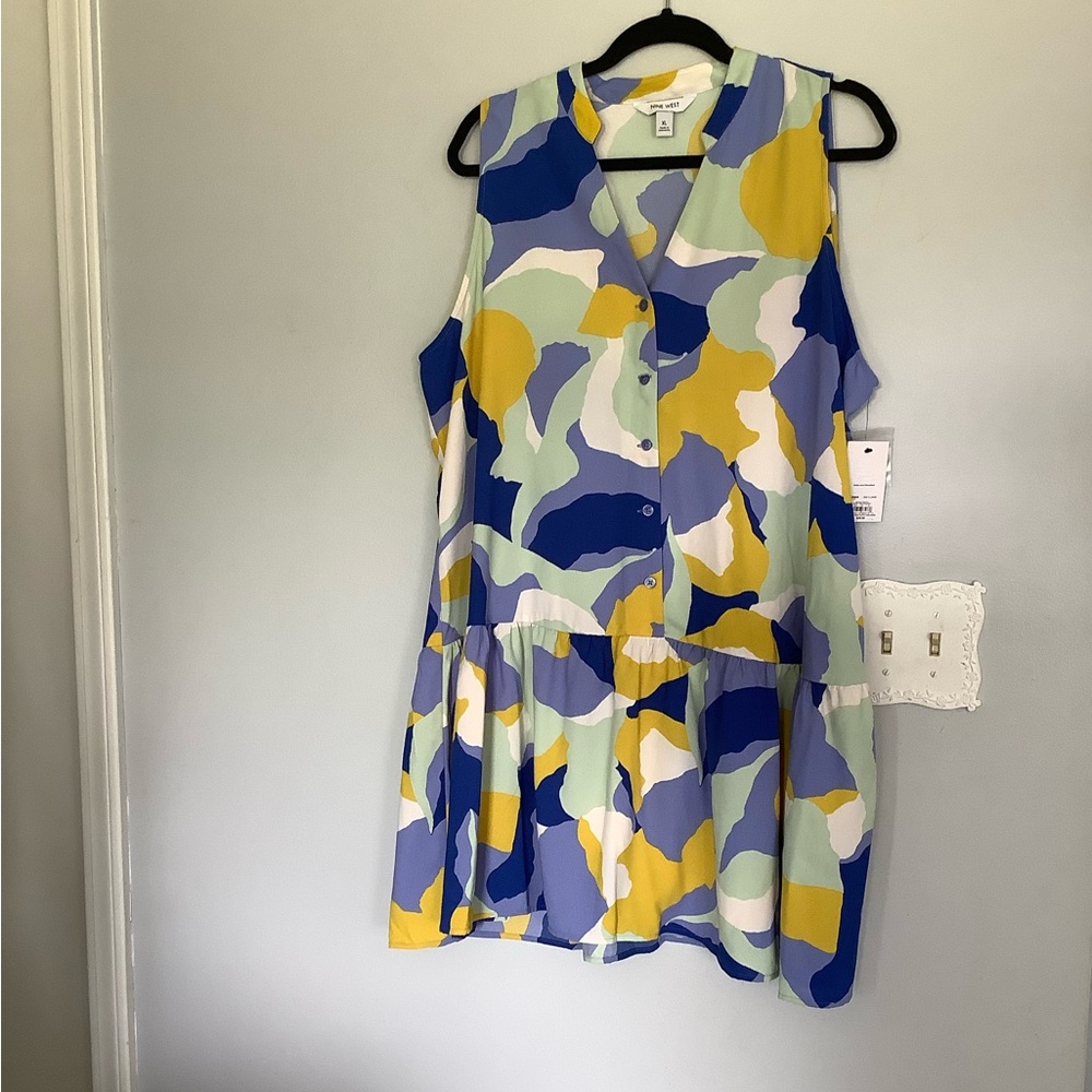 Nine West Multicolor Abstract Button-Down Dress